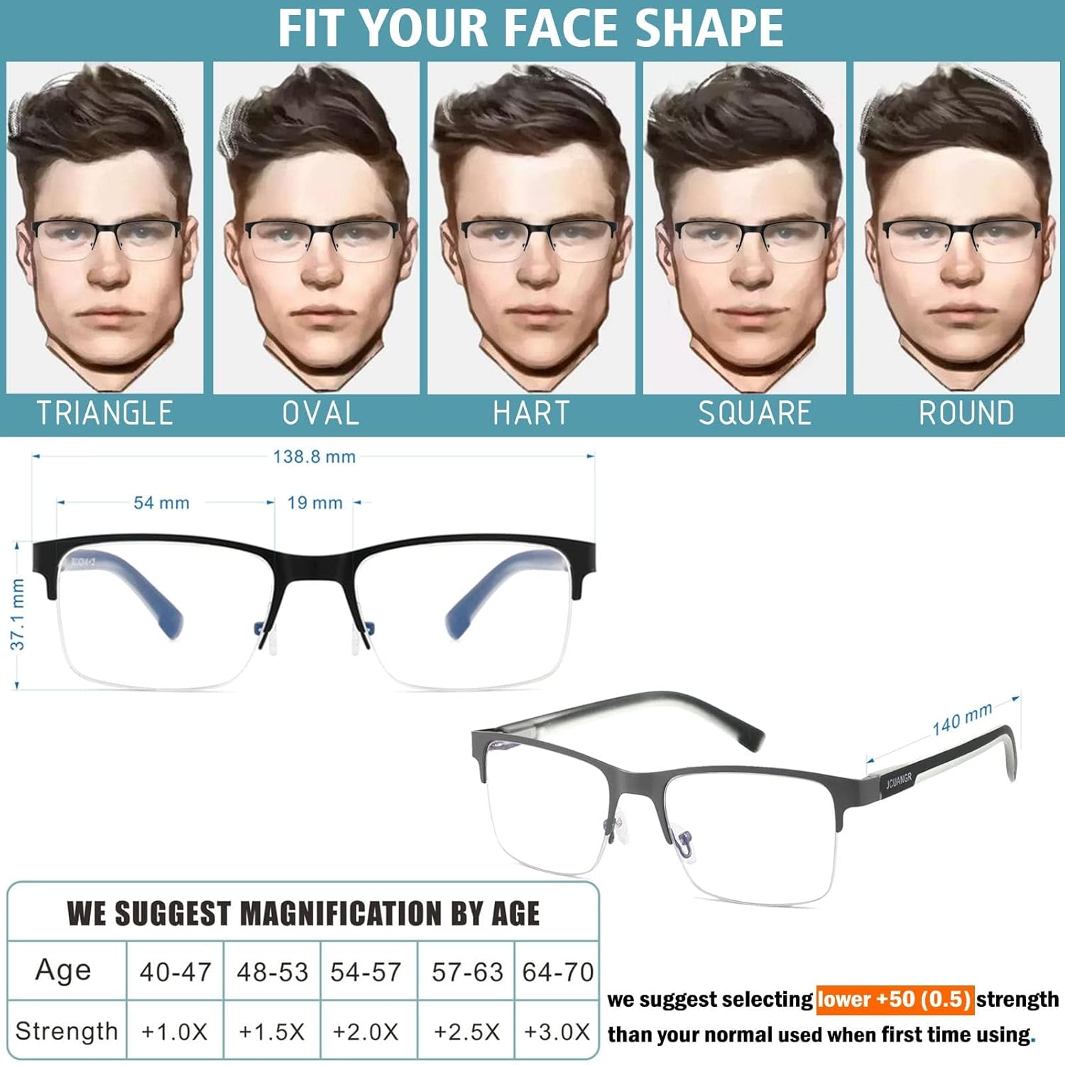 Bifocal Reading Glasses Men, No Line Progressive MultiFocus Clear Top Readers, Wide Transition Multifocal Eyeglasses - Image 6