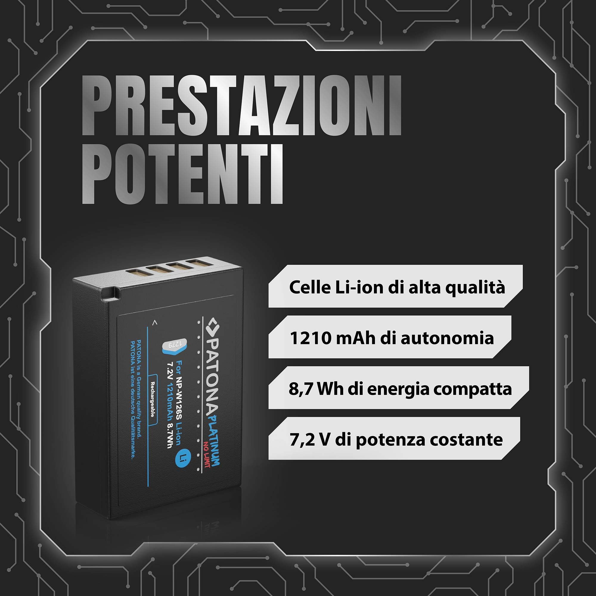 PATONA 2x Platinum Batteria NP-W126s 1210mAh – ricambio per Fuji Fujifilm X-T5 X-T50 X100VI X100F X-S10 X-M5 X-T30 II X-Pro3 – celle ad alte prestazioni, doppio pack