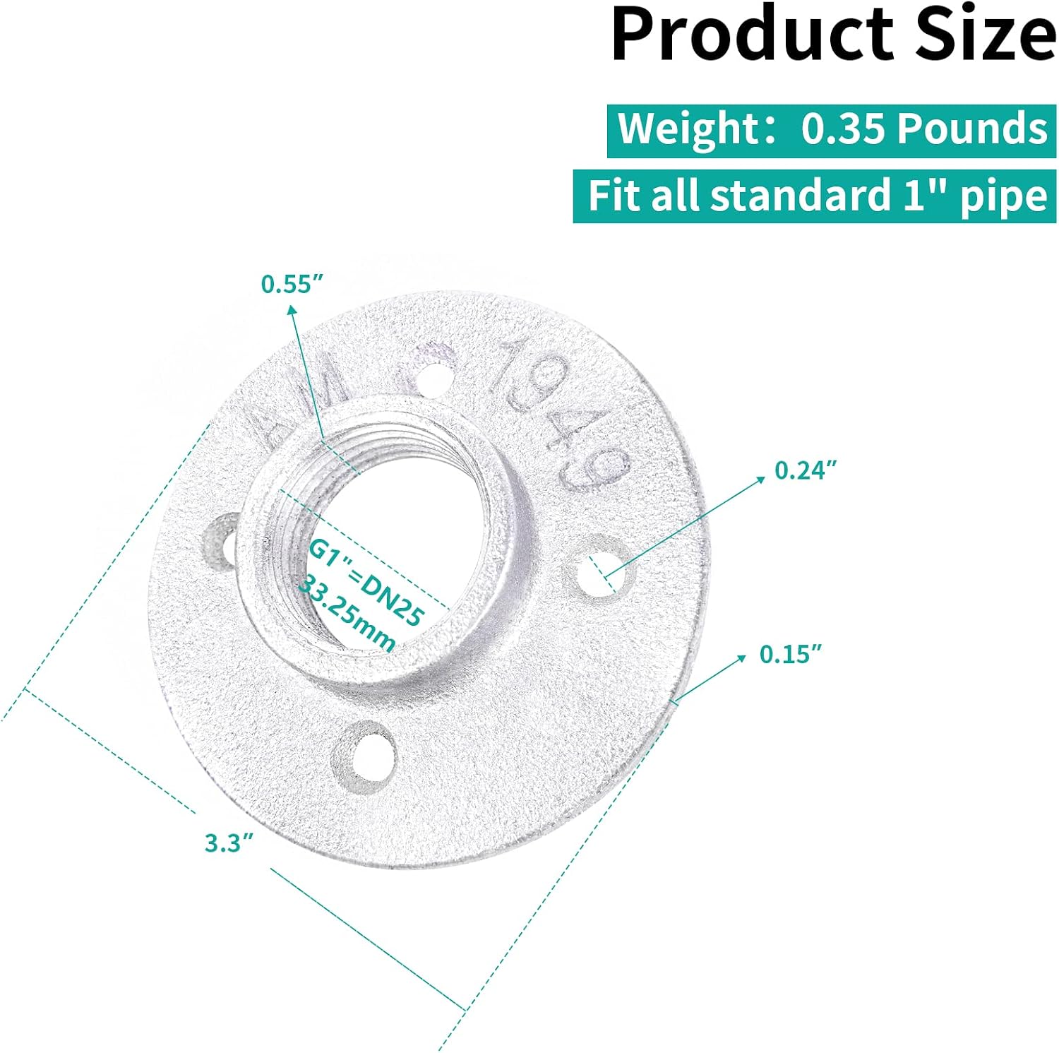 WiseWater 1" G Galvanized Floor Flanges - 10Pcs Malleable Iron Pipe Floor Flanges for DIY Home Project/Furniture/Shelving Decoration And Industrial Vintage Decor