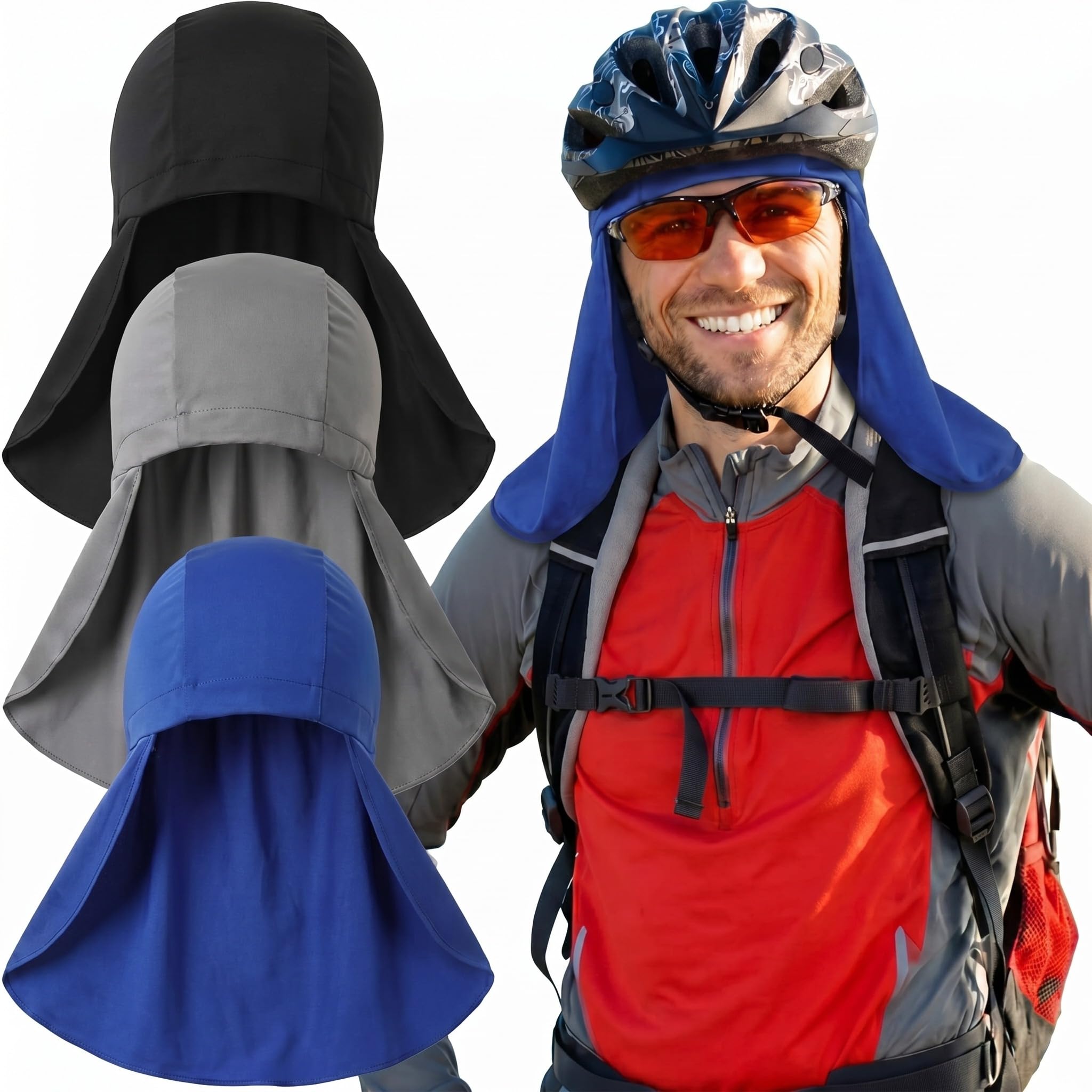 3 Pieces Helmet Liner with Neck Mask, Cooling Skull Cap Sweat Wicking Cap with Tail Sun Cycling Running Neck Protection Hat
