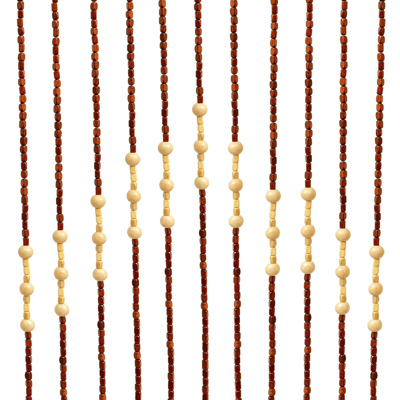 Rideau de perles en bois, en bambou, design rétro, 90 x 175 cm, respirant, avec traverses, en bois, comme cloison, décoration pour portes et balcons