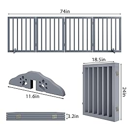 Mino Kesper Dog Gates for Doorways 74-Inch Wide Freestanding Pet Gates for Dogs 24-inch Tall Dog Gates Indoor Stair House