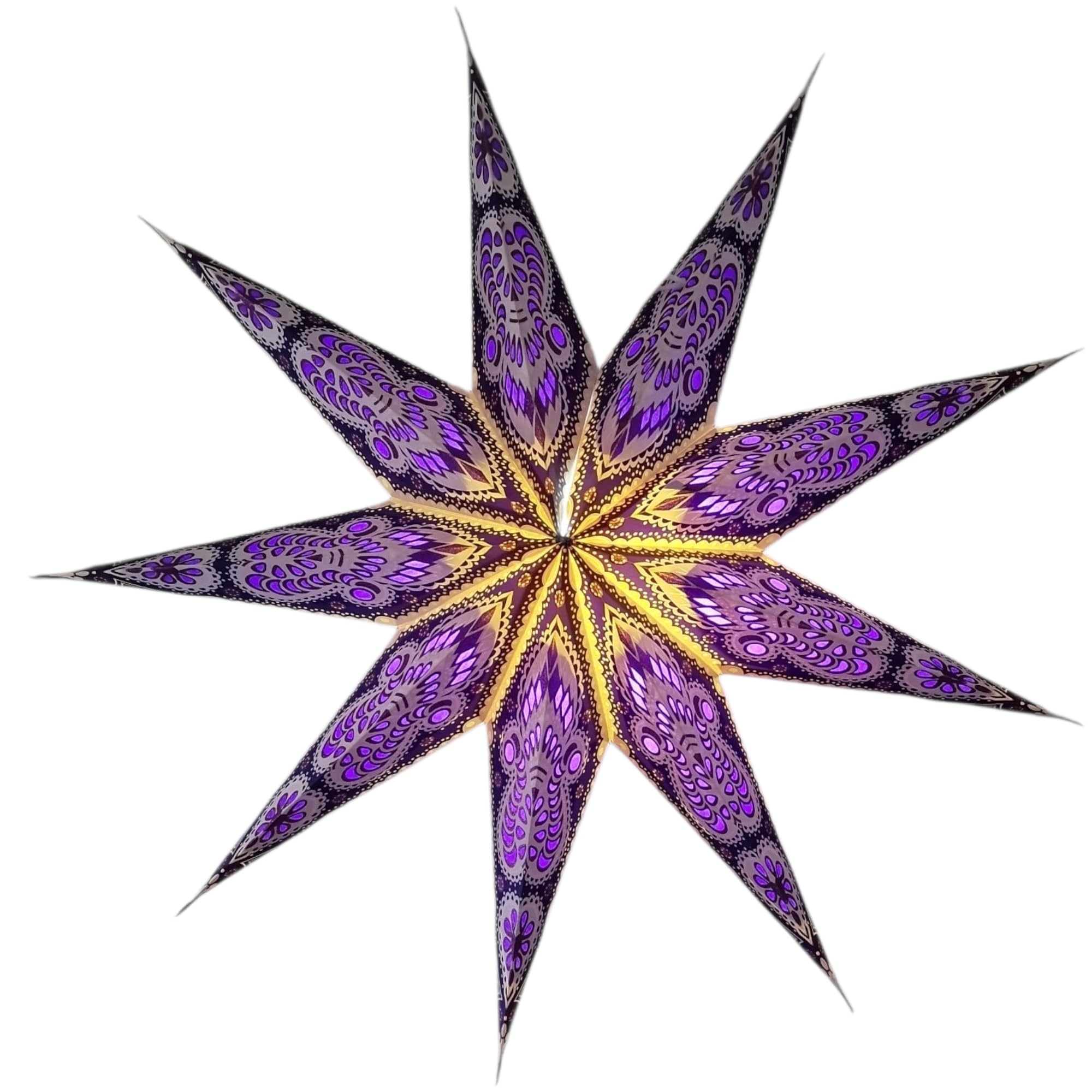 YEPSIO Lantern Lampshade Paper Star Light Shades Large 60cm Hanging Decorations for Christmas Wedding Home Decoration Birthday Party Foldable 9 Pointed Star (Glitter Purple)