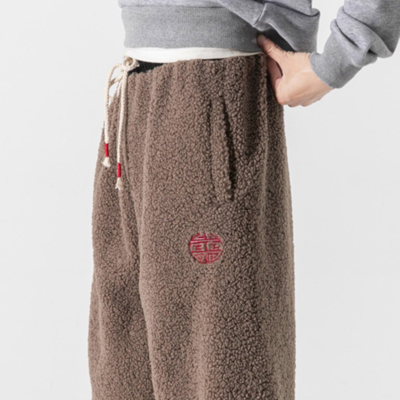 Teddy Plüsch Hose Herren Hose Winter Haremshose Regular Fit Lose Gerade Pants Baggy Gefüttert Thermo Hosen Freizeithose Japanische Hosen