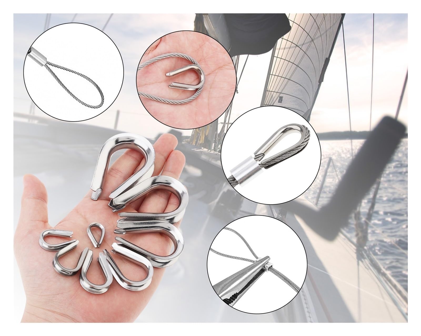 50 Pezzi in Acciaio Inossidabile M3 Fune Metallica ditale Morsetto di Rigging Set for 1/8 Pollici di Diametro Fune Metallica Cavo ditale Morsetto ad Anello Kit