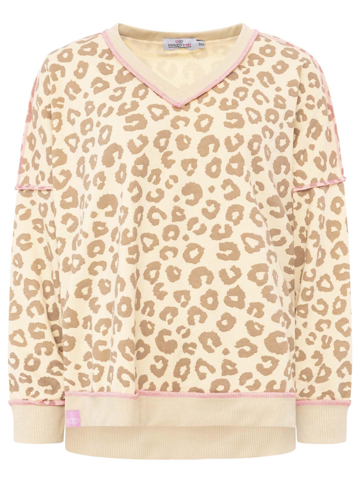 Zwillingsherz Damen Sweatshirt – Langer bequemer Pullover aus Baumwolle – V-Ausschnitt - Frauen Damenpullover Loungewear Mode - Freizeitpullover Casual Damen - Frühling Herbst Winter