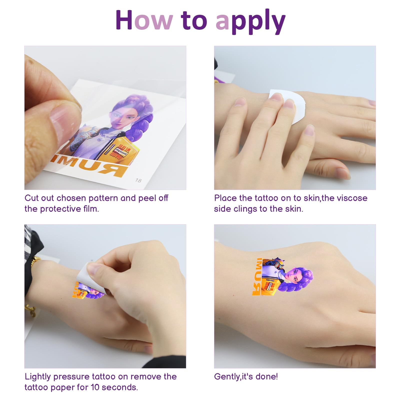 Tatouages Temporaires Kpop, Hunters Lot de 25 Feuilles de Tatouages Temporaires pour Enfant, Huntri Tatouages Cartoon Amovibles, Tattoos Temporaires Hunters - 4