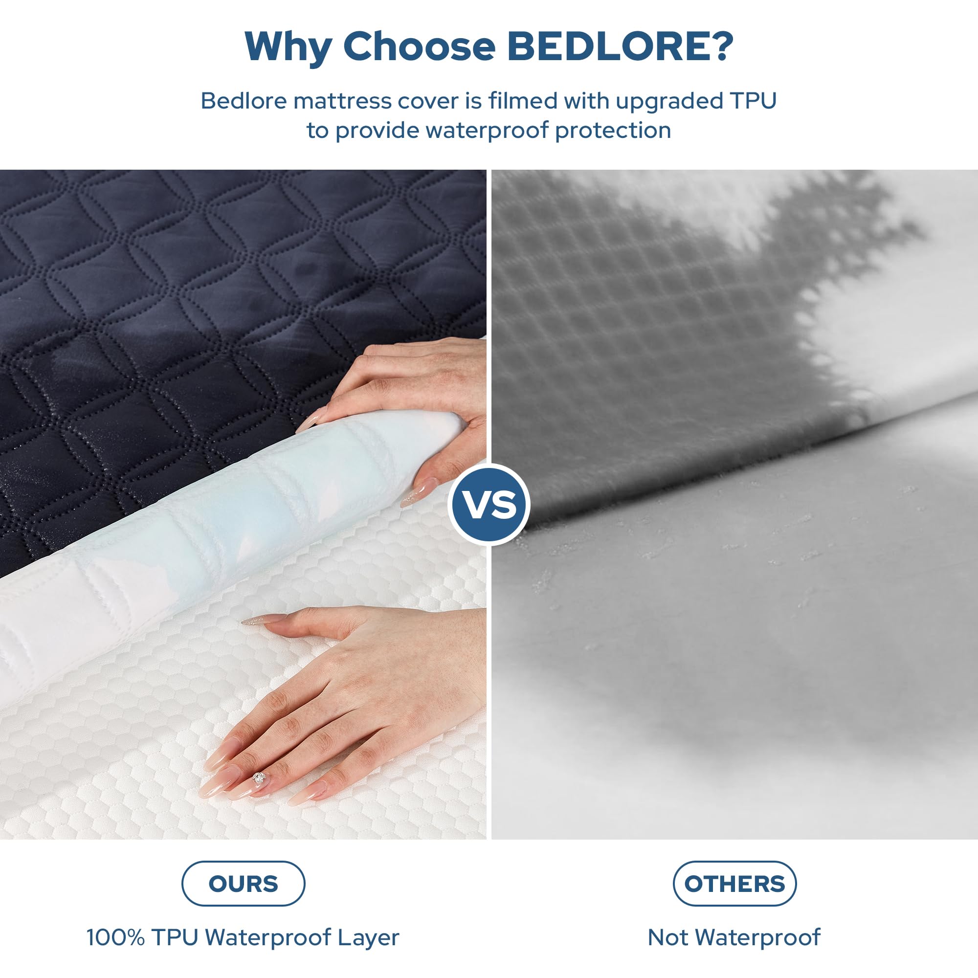 BEDLORE Wodoodporny ochraniacz na materac, bezgłośna podkładka na materac w rozmiarze queen z głęboką kieszenią, głębokość 15–53 cm, miękki i oddychający pokrowiec na materac na łóżko, nadaje się do