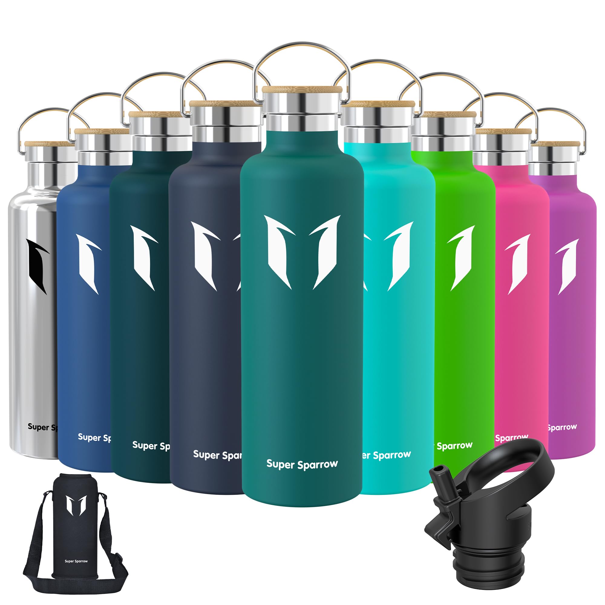Super Sparrow Borraccia Termica - Bottiglia Termica Senza Perdite - 350ml/500ml/620ml/750ml/1L - Senza BPA Borracce Bambini - Per Scuola, Sport, Campeggio, Palestra, Ciclismo - Con 2 Tappi