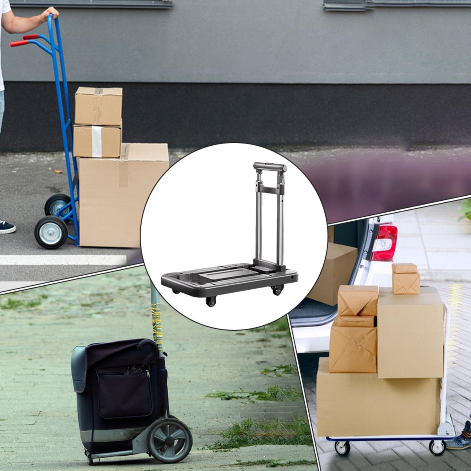 Carrello per bagagli, compatto, pieghevole, resistente, con 4 ruote, per spostare i bagagli in aeroporto | Carrello a mano dal design con maniglia regolabile, carrello portabagagli per carichi pesanti per lo spostamento della spesa