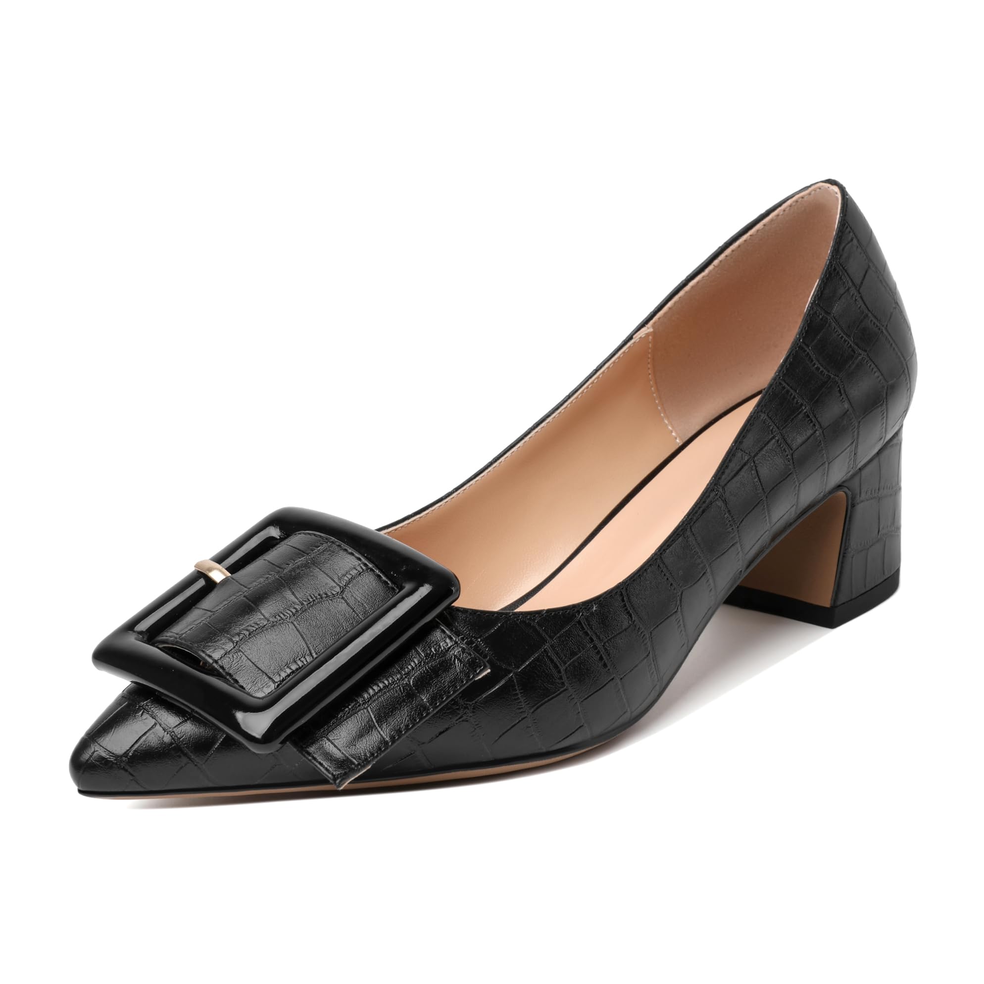 Eldof Pointed Toe Pumps,Classy 2 Inches Block Heel Chic Pumps, Confort Buckle Heel for Office Wedding Dress