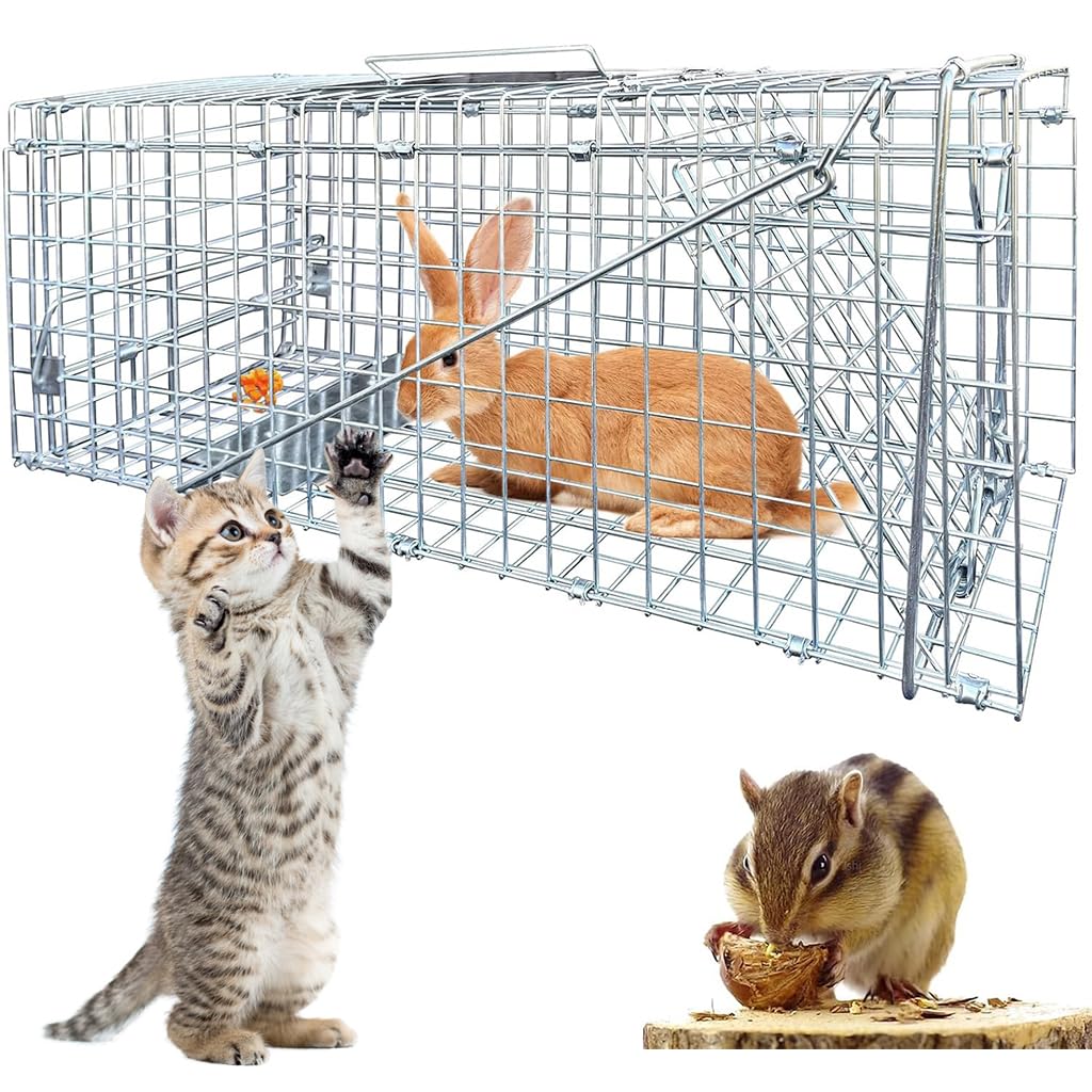 Proberos® Humane Trap Live Trap Metal Cage Trap with Handle Quick Trigger Escape-Proof Animal Live Trap Large Humane Trap for Cats, Bunnies, 78x31x28cm