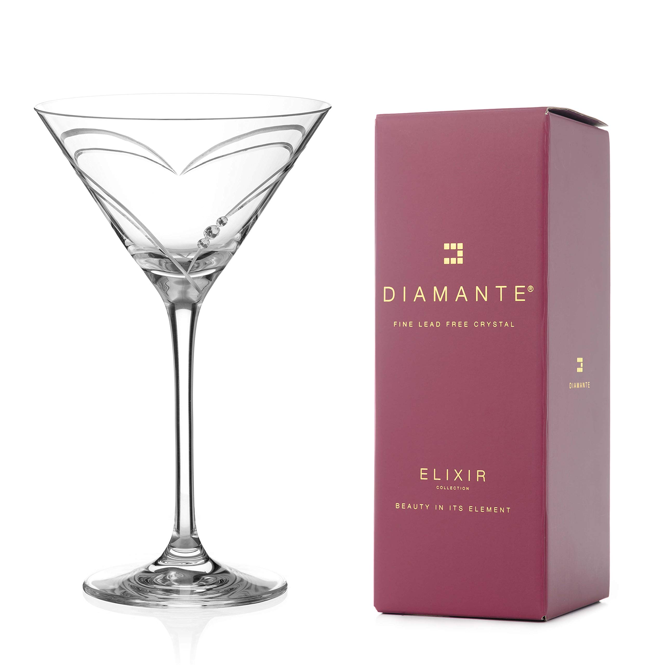 DIAMANTE Swarovski Martini Glass - 'Hearts' Hand Cut Design Embellished with Swarovski Crystals, Transparent - Image 2