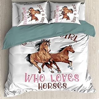 Todeyya Just A Girl Who Loves Horses Duvet Cover (Full Size) with 2 Pillow Shams, Microfiber Lightweight 3pcs Comforter Cover Set Coverlet, with Zipper Closure Bedding All-Season