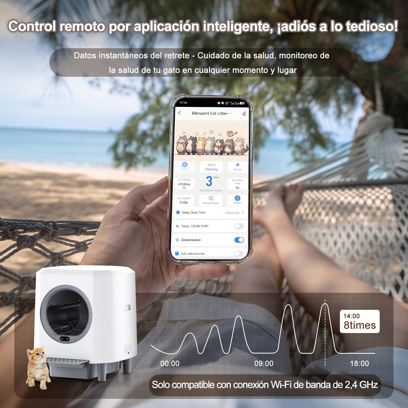 Arenero Rotatorio Autolimpiable Cerrado, Sin Olores Y Sin Palear | Caja de Arena Automática con Antiatrapamiento, Con Control Por APP, 90L Gran Capacidad, Para Dueños Ocupados Y Viajeros