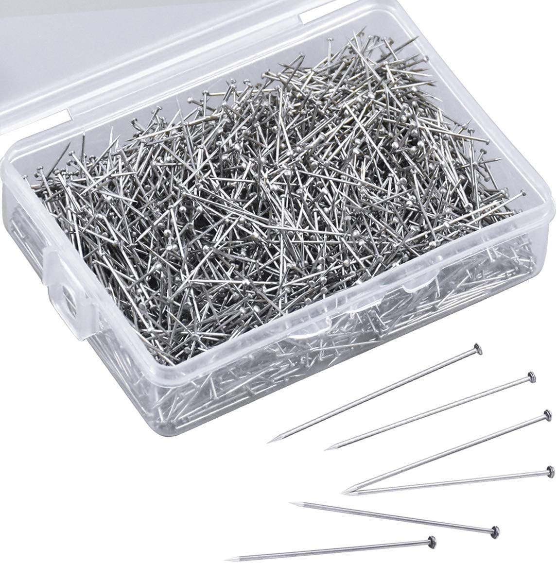 Head Pins, Fine Satin Pin for Sewing, Silver Straight Dressmaker Pins