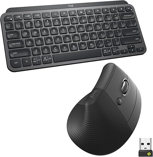 Logitech MX Keys - Mini teclado y mouse ergonómico vertical - Inalámbrico, teclas retroiluminadas, Bluetooth o Logi Bolt receptor USB, silencioso,