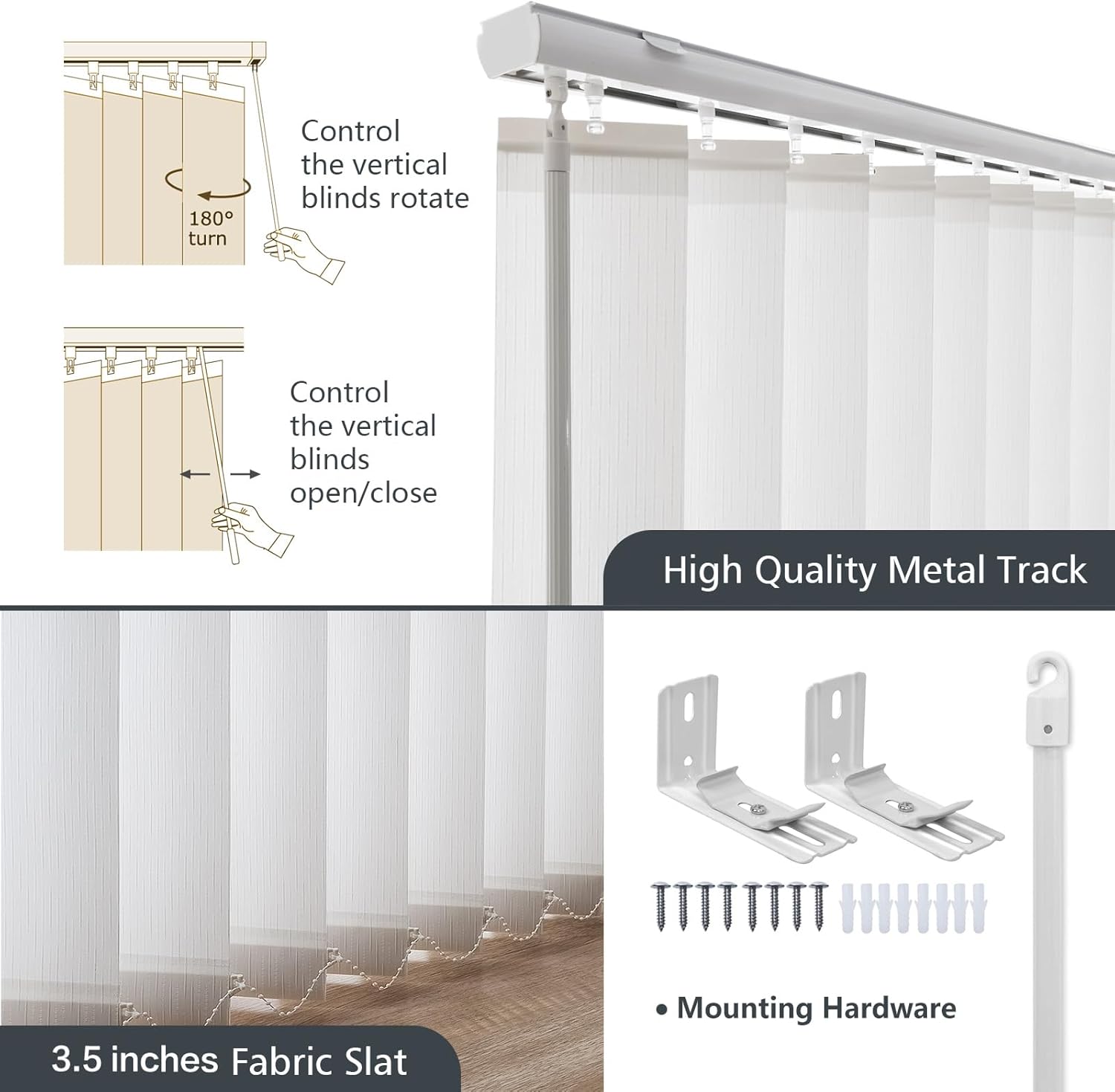 Yin Yang Cordless Vertical Blinds, 3.5 Inches Slat Light Filtering Fabric Window Blinds, UV Protection Energy Saving Super Large Size Blinds for Sliding Doors, Patio Doors, Shooting Star-White