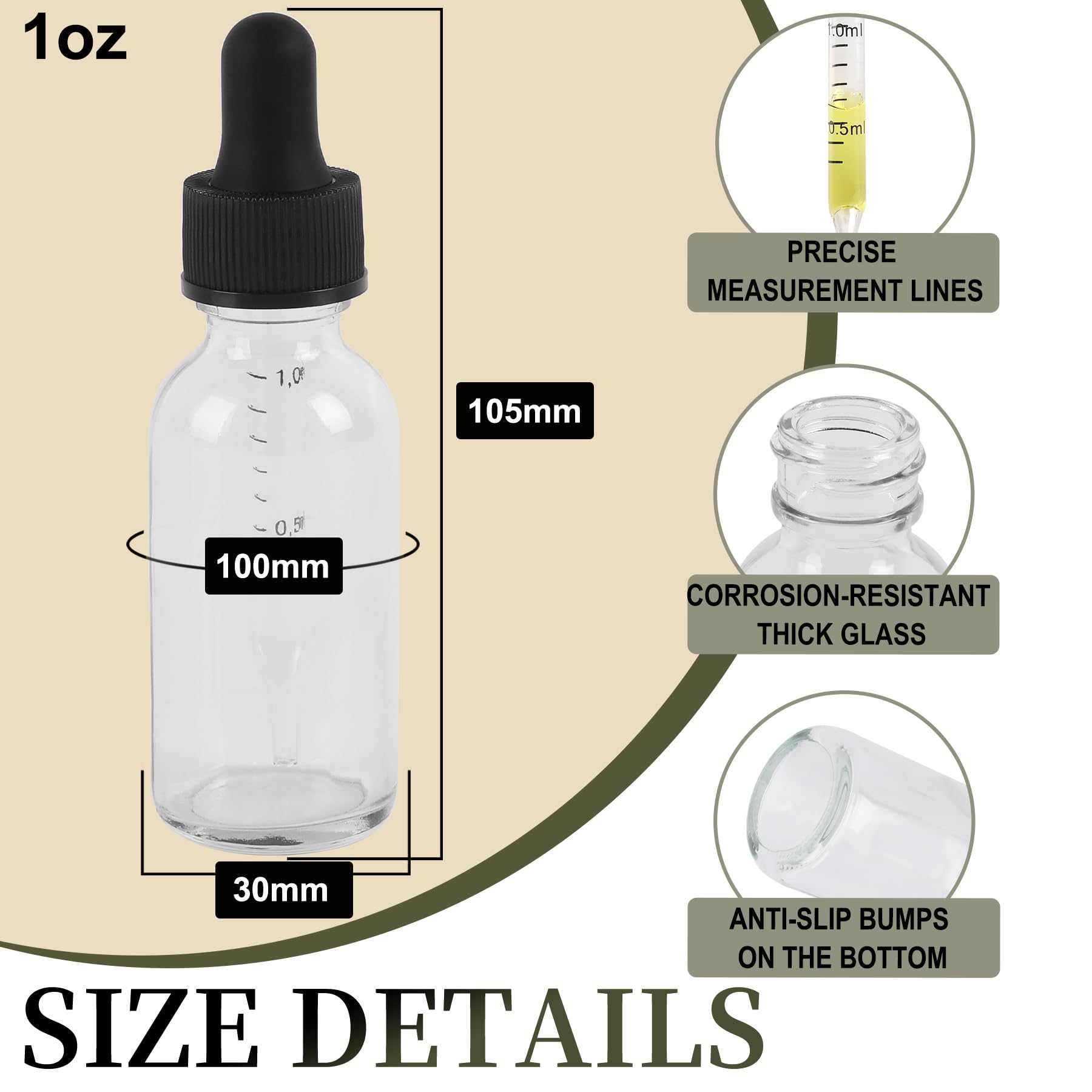 NOOEEISS Glas-Tinkturflaschen mit Pipette, schönes Finish für alle Arten von Flüssigkeiten, Ölflaschen für Haare, stärkere Saugkraft, ideal für auslaufsichere Reisen, 24 Stück