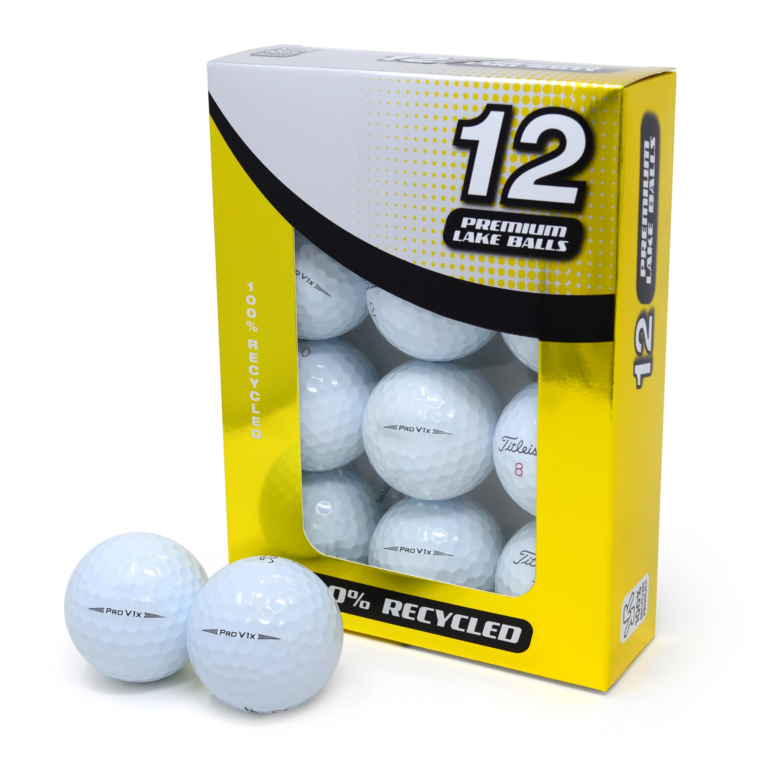 Second Chance Recycled Lake Golf Balls for 12 Pack Titleist Pro V1X Lake Golf Balls, Premium Used Golf Balls, Grade A, Genuine Recycled Lake Balls,