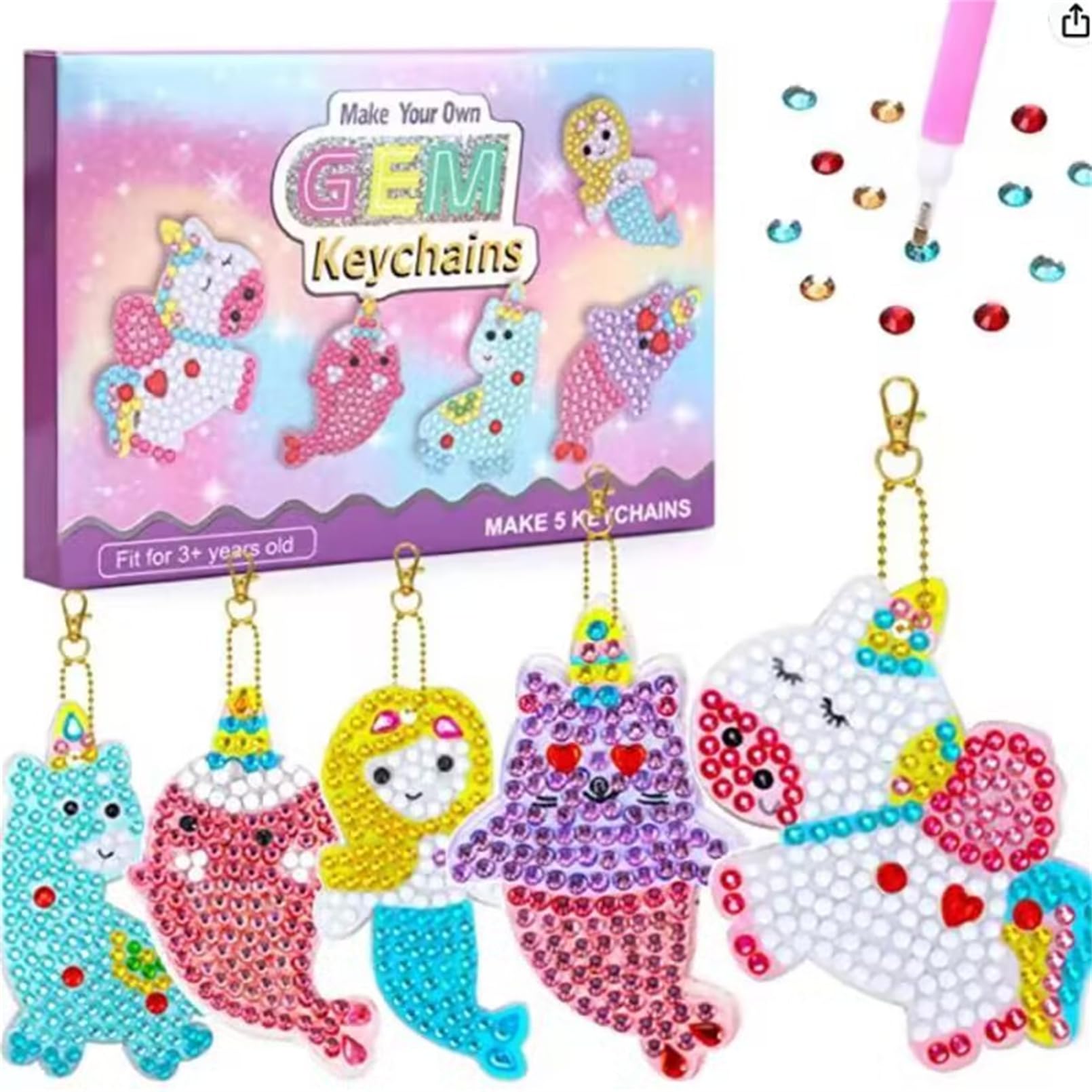 SOOFAM Arts and Crafts for Kids Ages 8-12 - Make Your Own GEM Keychains - 5D Diamond Painting by Numbers Art Kits for Girls Kids Toddler Ages 3-5 4-6 6-8 (1)
