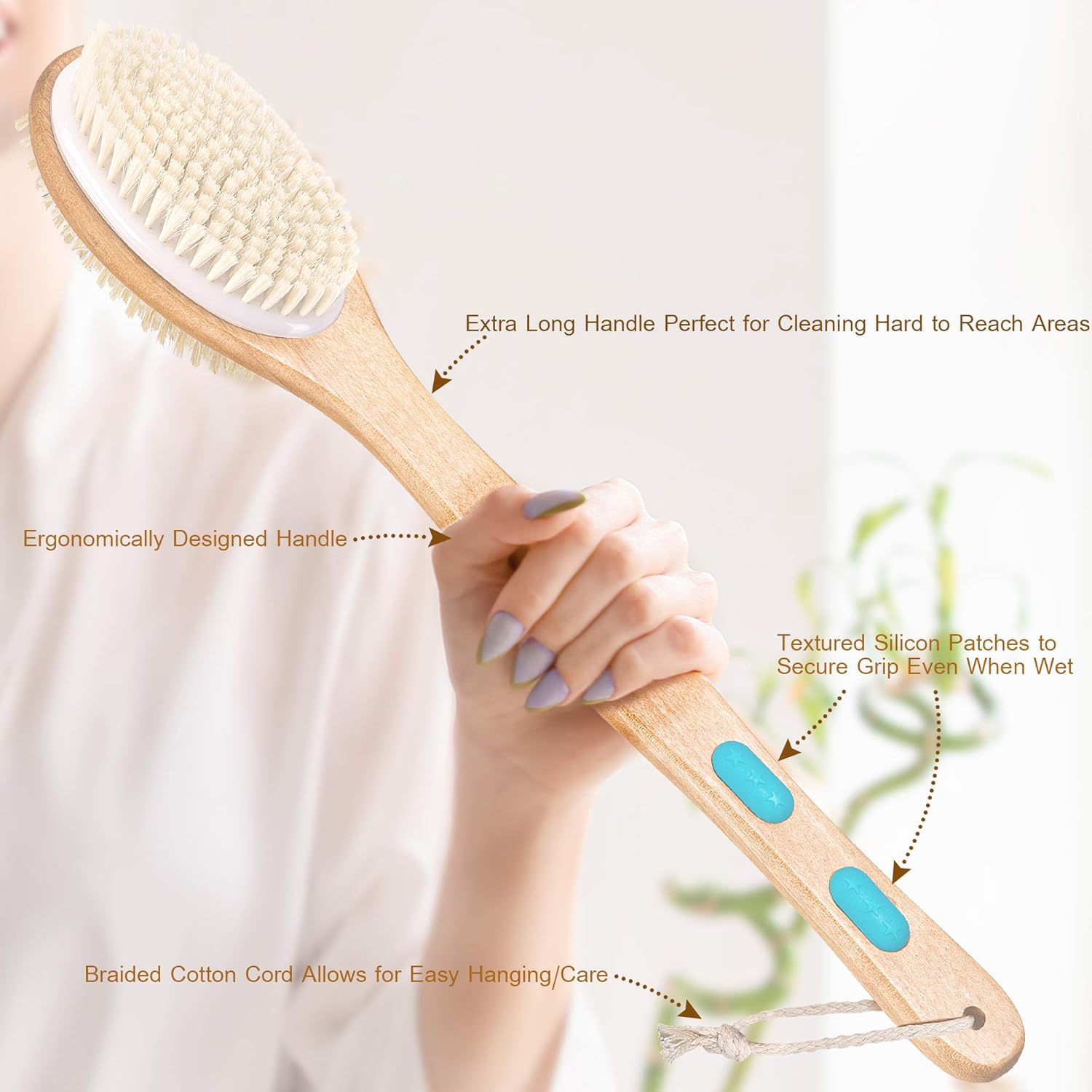 Back Brush Long Handle For Shower - Soft And Firm Double Sided Exfoliating Bath Body Scrub Brush for Men And Women - Use Back Showering Scrubber Wet For Washing/Scrubbing - Use Dry For Exfoliation : Beauty & Personal Care