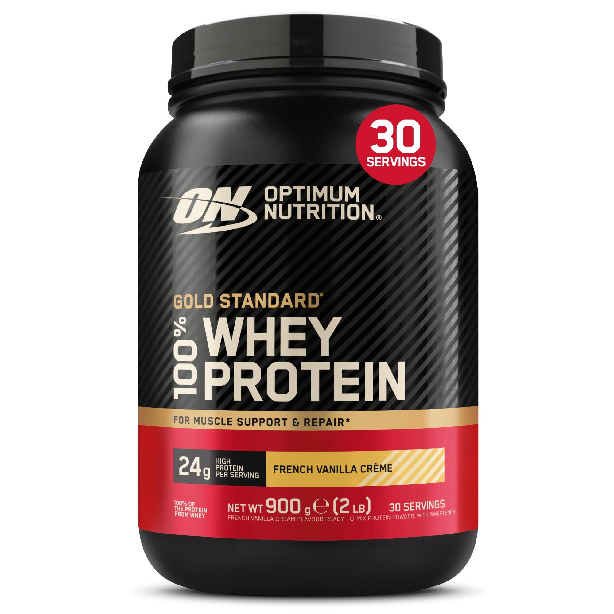 Gold Standard 100% Whey Protein Powder for muscle building and recovery, French Vanilla Crème, 900g, 30 servings, Package May Vary