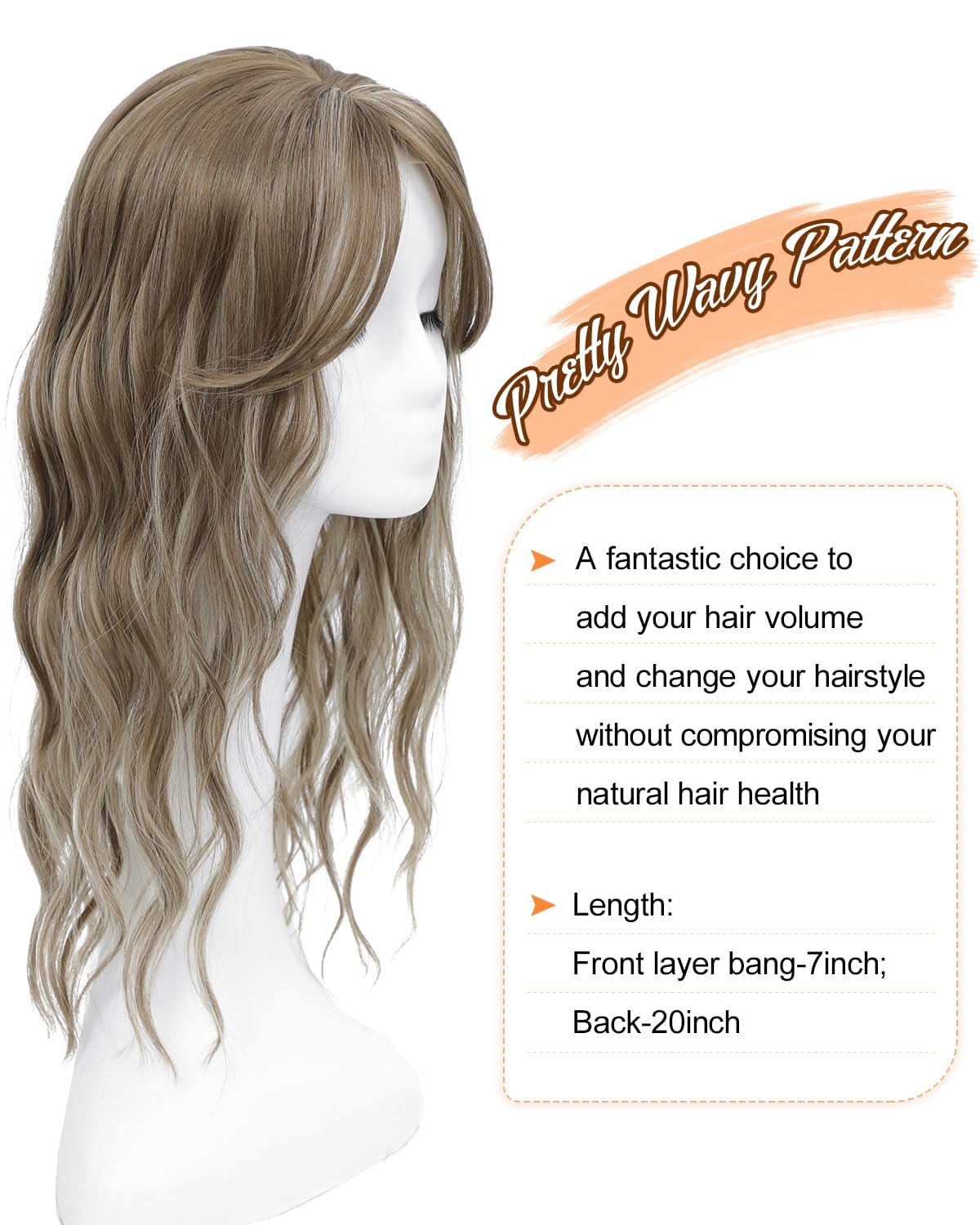 20 Inch Hair Toppers For Women Long Wavy Curly Hair Topper Darkest Brown Clip In Synthetic Wiglets Hair Pieces For Women (Ash Brown with Highlights - Image 4