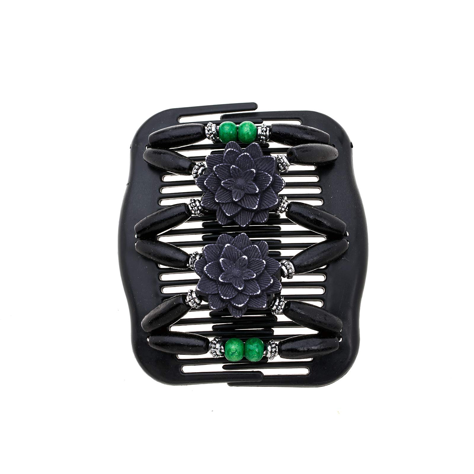 Black w Woodenr Beads Hair Extension Hair Clip Comb Luxury Silver/Black Wood Beaded Hair Combs - Fancy Clip  main image 3