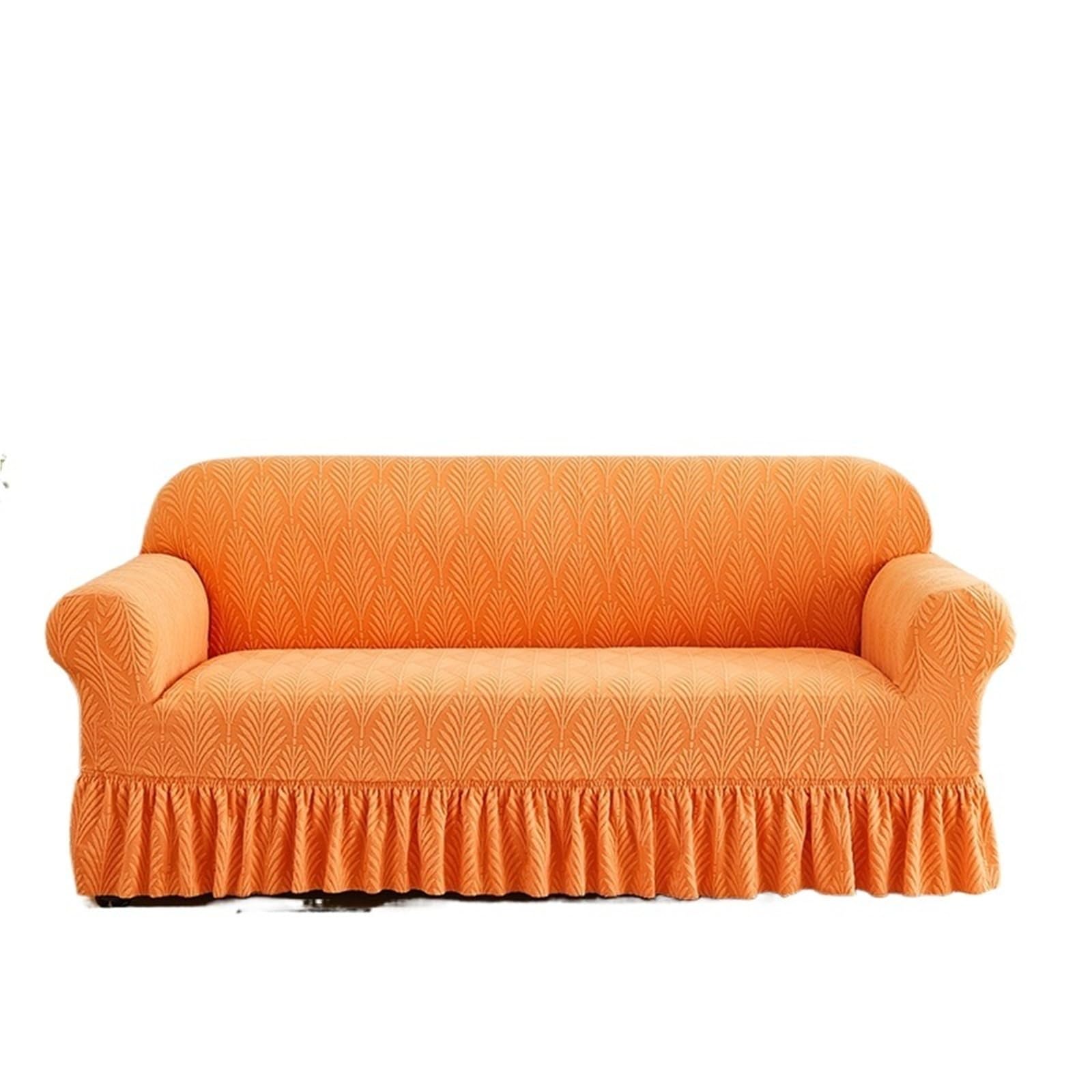 SUBLXPoten Sofa Cover with Skirt 1PC Jacquard Sofa Cover with Skirt Can Be Easily Removed Couch Protector of Bench with Armrest Plant Pattern(Orange,1 Seater)