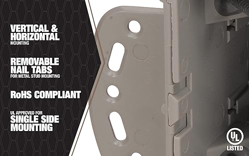 Vista 63 de Southwire MSBST250 - Caja inteligente eléctrica para montaje y techo, diente de tiburón con sierra de agujero, soporta 6 libras, color gris