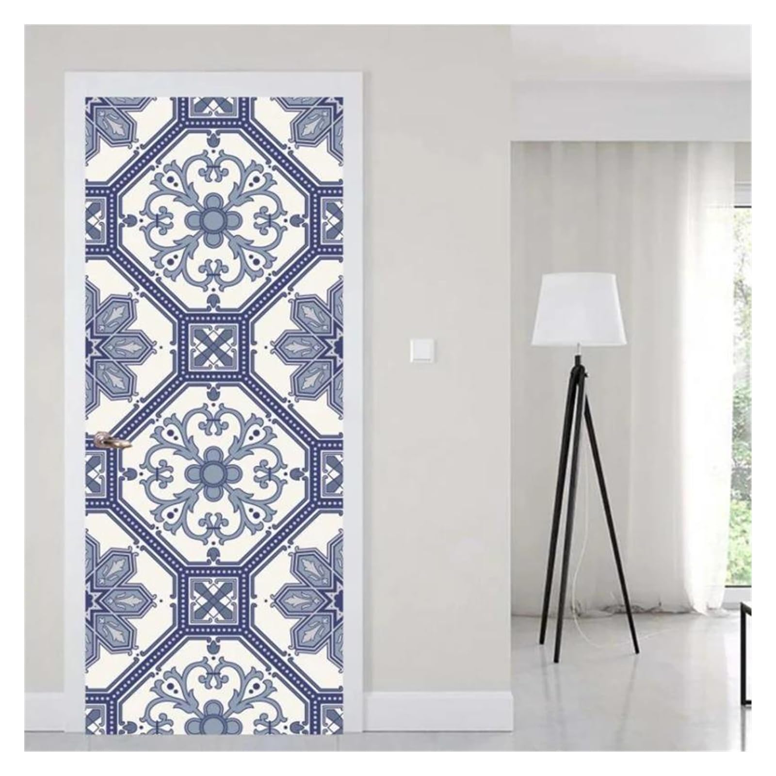 Stickers de porte auto-adhésif géométrique 77x200cm lavable pour cuisine