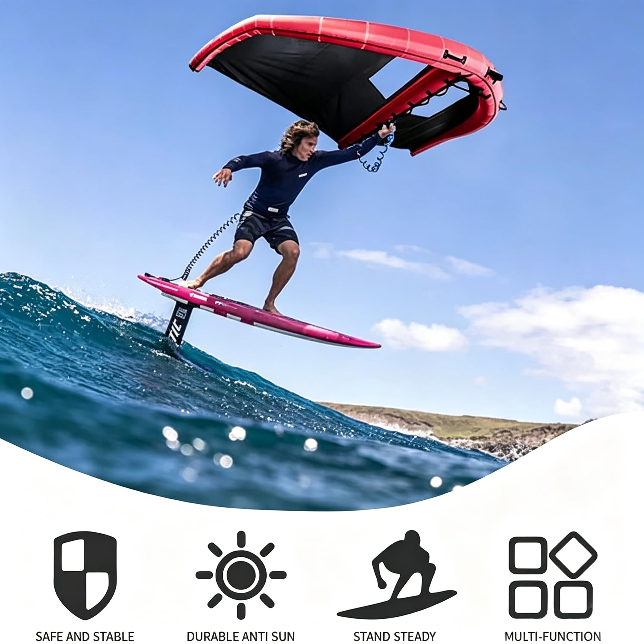 5㎡ Nadmuchiwany Skrzydło Surfingowe Podwójnym Worem Powietrznym Okienkiem | Ręczny wing foil kite surfing, żagiel latawiec do surfingu, deski paddle, sporty wodne