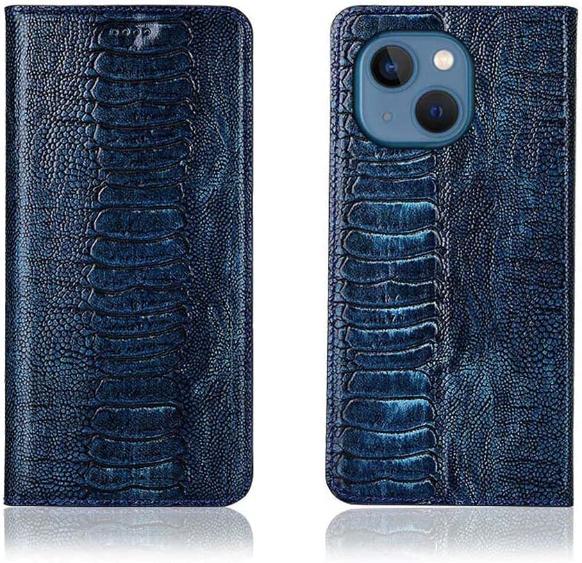 Protection iPhone 13 en cuir bleu pour regarder des vidéos en mains libres