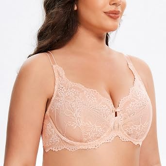 MELENECA Women's Plus Size Floral Lace Minimizer Underwire Bra