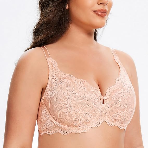 MELENECA Women's Plus Size Floral Lace Minimizer Underwire Bra