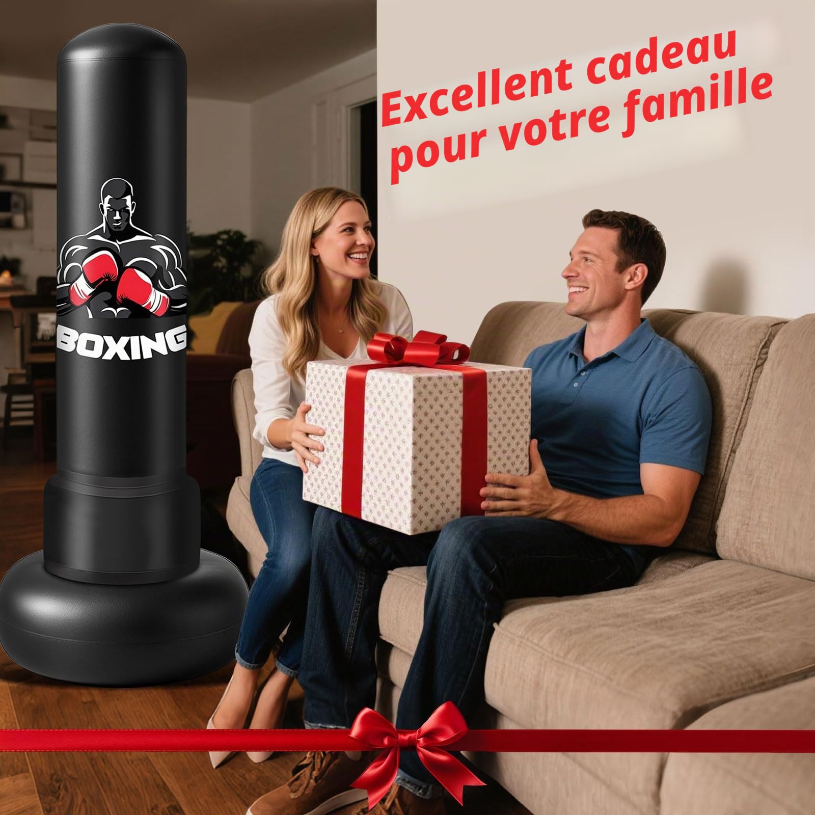 Sac de Frappe sur Pied Gonflable pour Adulte, Qoosea Punching Ball avec Gants et Pompe à Air, Sac de Boxe pour Entraînement de Kickboxing, MMA Karaté Fitness Taekwondo Idéal Cadeau
