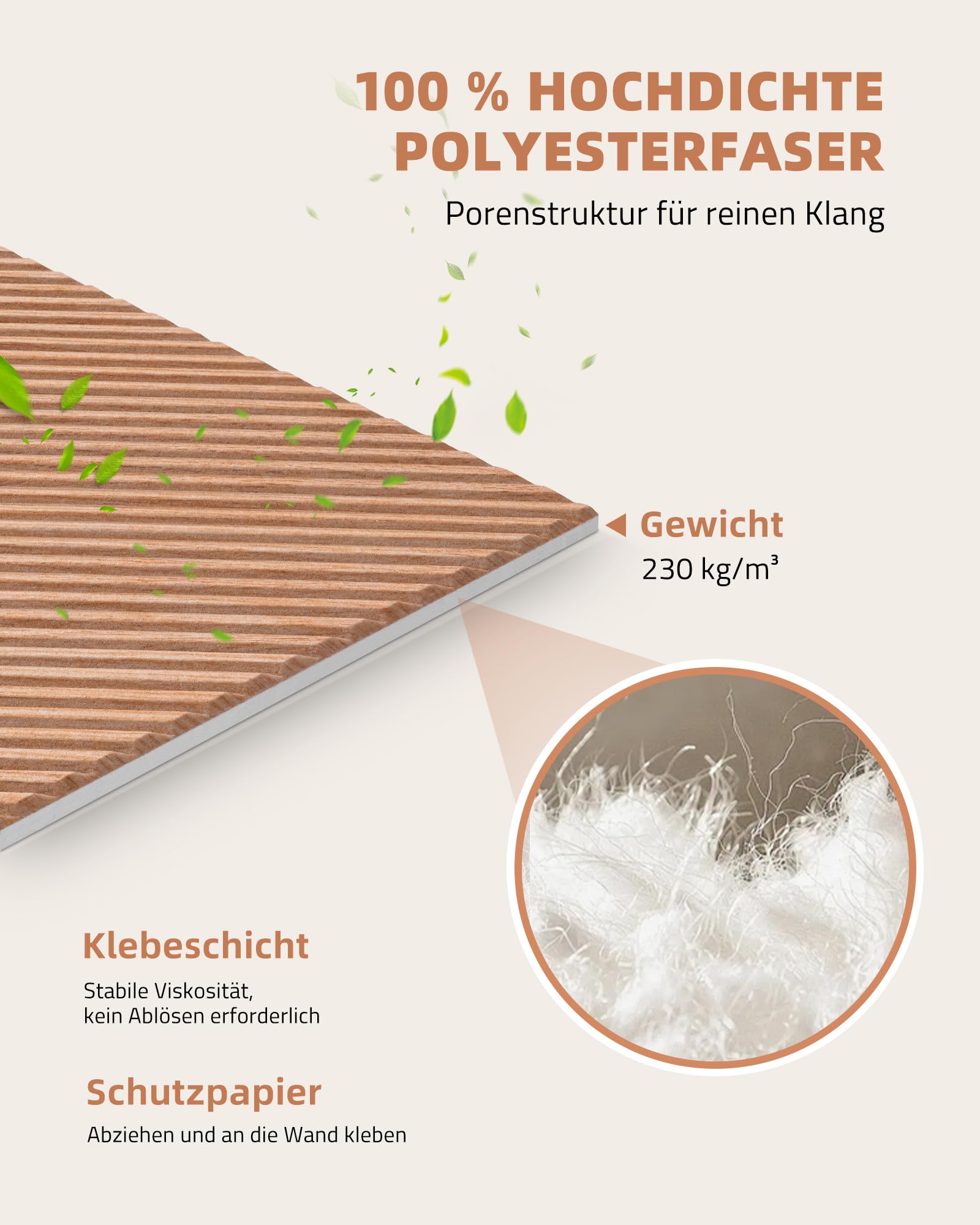 JAMELO Große Akustikpaneele mit Holzmusterdruck - 6 Stk. 60 x 60cm -2.16m² | auf Filz für Studio und Zuhause