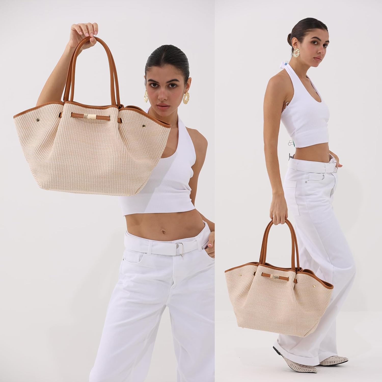 Straw Tote Bags for Women, Large Summer Straw Purses and Handbags Shoulder Woven Raffia Beach Bag for Vacation