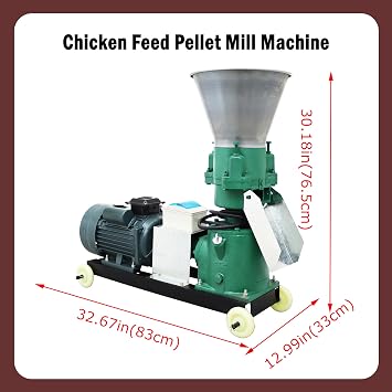 2MM Chicken Feed Pellet Mill Machine Animal Feed Pellet Machine Feed Granulator Machine Three-Head Pressure Roller 220V 4.5KW 200KG/H