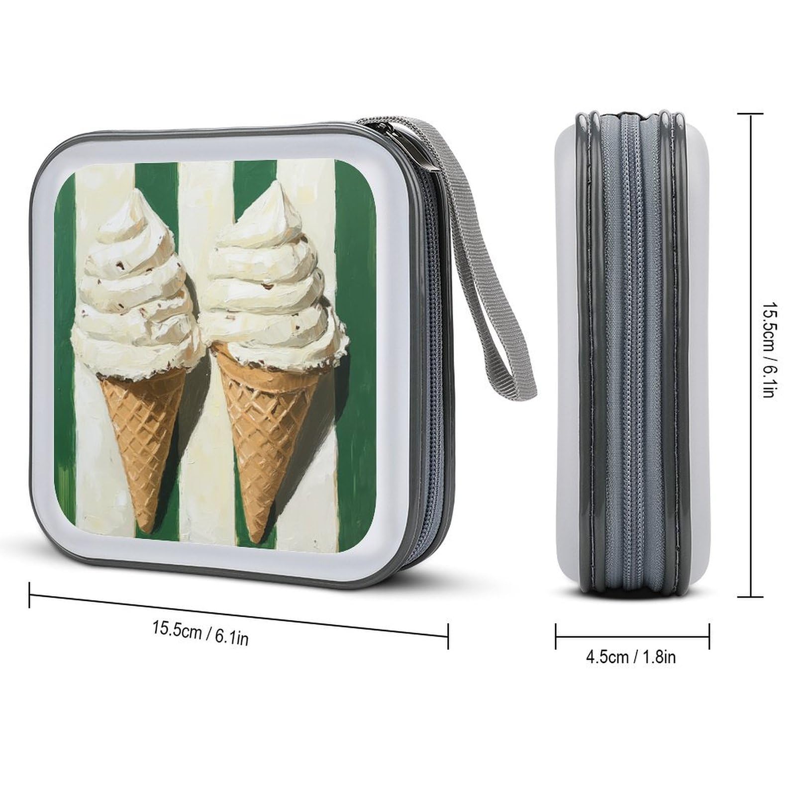 Ice Cream Green And White Striped CD Case DVD Storage Case Portable