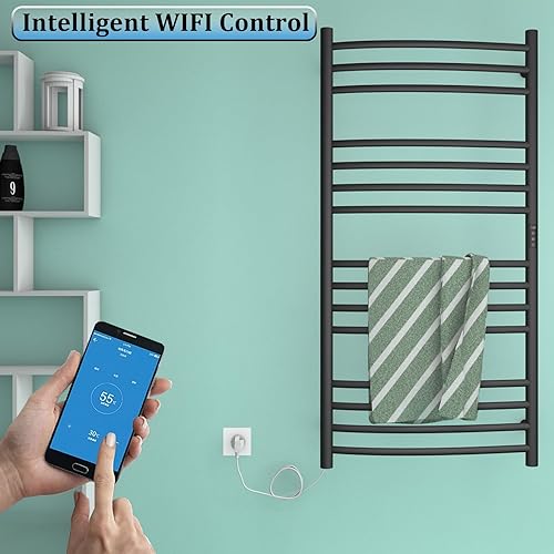 Miniatura 3 de ESOP Calentador de toallas inteligente WiFi con temporizador, 185 W, 15 barras curvas, toallero calentado, calentador de toallas calentado