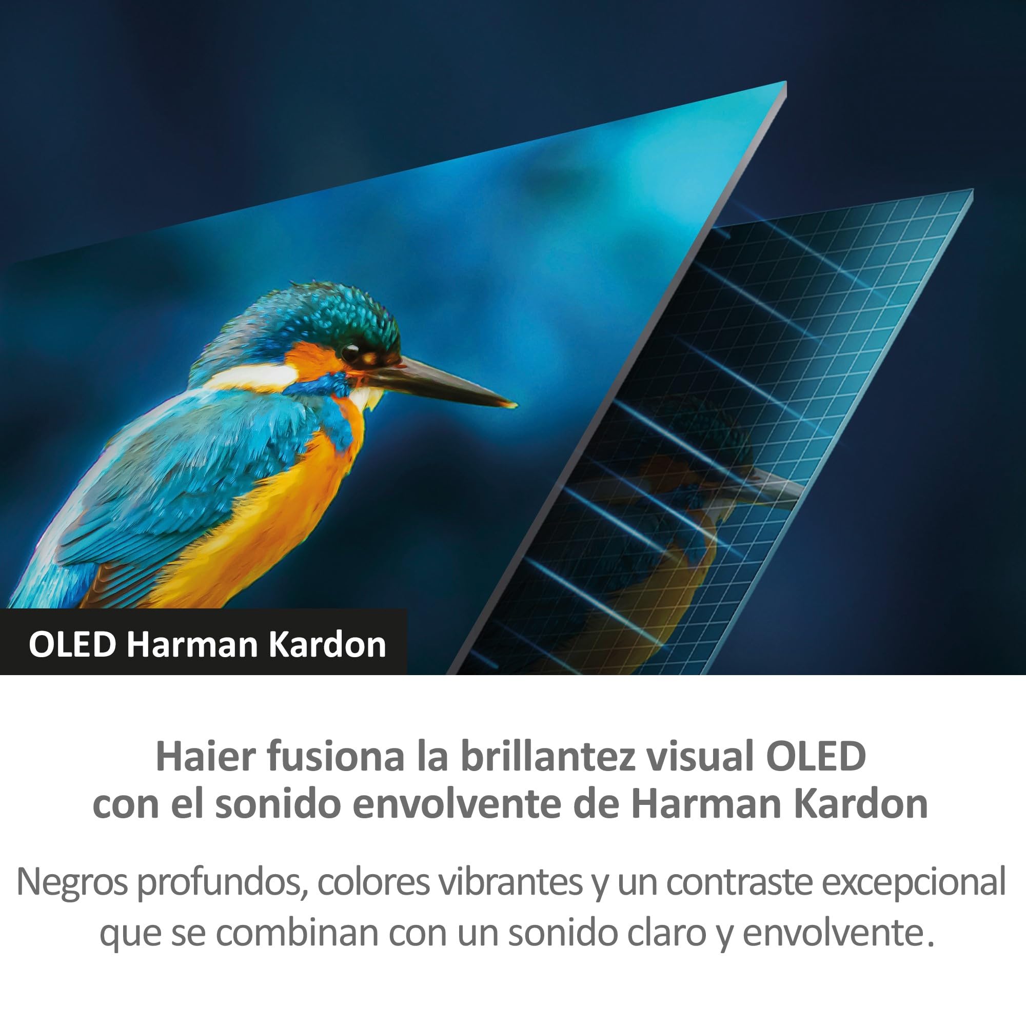 Haier OLED Harman Kardon 4K UHD H65C900UX - 65", Smart TV, Google TV, Dolby Atmos y Dolby Vision, HDR 10, Smart Remote Control, Google Assistant, Bluetooth 5.1, DBX TV, HDMI 2.1 x 4, Sin Marcos, 2024