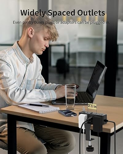 Miniatura 7 de Regleta de alimentación con abrazadera de escritorio, estación de carga de montaje en el borde de escritorio con 9 salidas de CA, 4 USB (2 USB C),