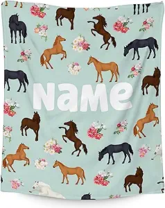 Mercuryelf Custom Horse Blanket Gift - 40x50 Inches Aesthetic Throw Blankets for Kids - Mint Green Soft, Fuzzy & Warm Throws for Travel, Office