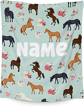 Mercuryelf Custom Horse Blanket Gift - 40x50 Inches Aesthetic Throw Blankets for Kids - Mint Green Soft, Fuzzy & Warm Throws for Travel, Office