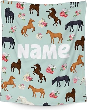 Mercuryelf Custom Horse Blanket Gift - 40x50 Inches Aesthetic Throw Blankets for Kids - Mint Green Soft, Fuzzy & Warm Throws for Travel, Office
