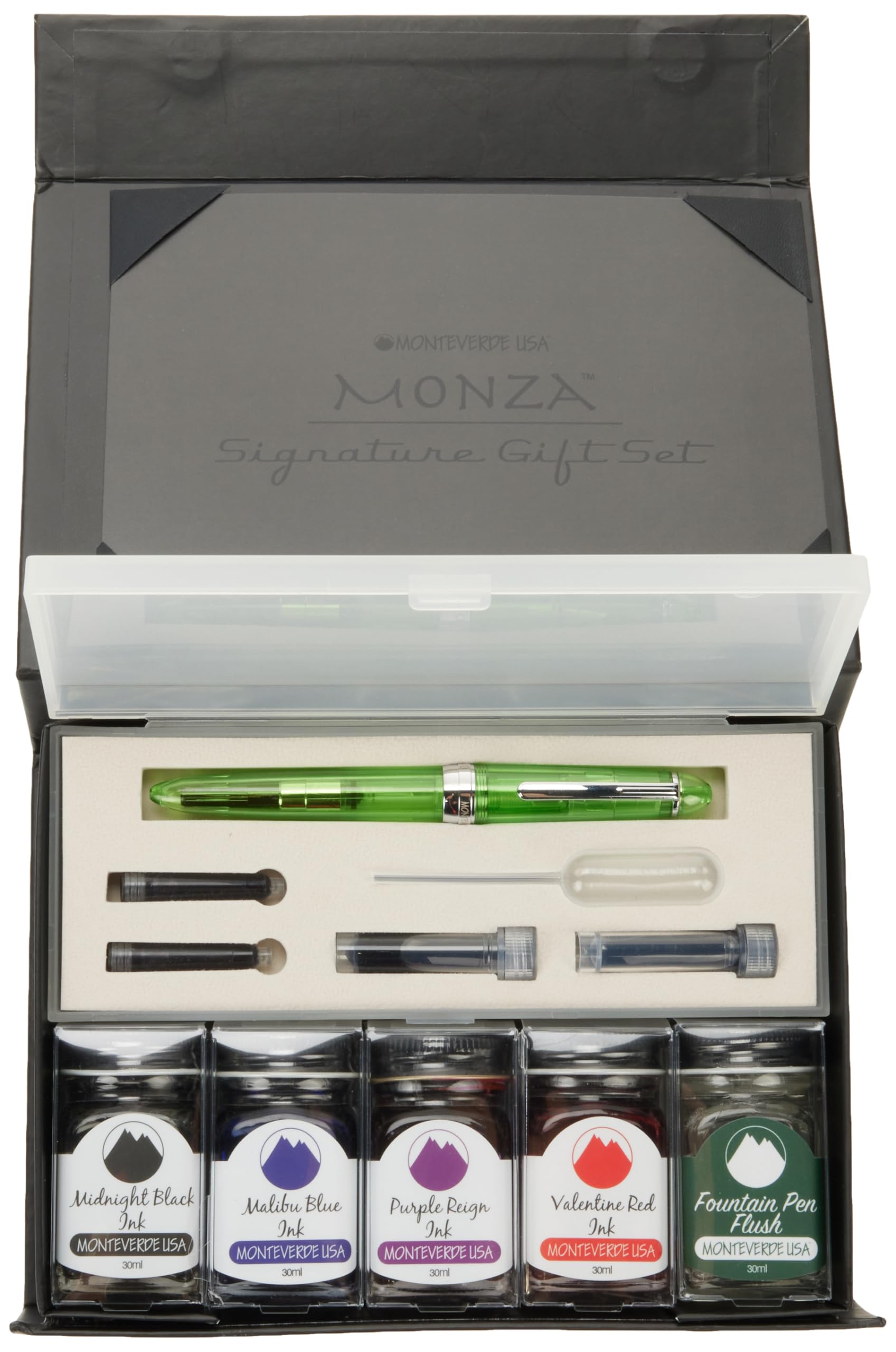 MONTEVERDE Monza - Set regalo con penna stilografica Monza, verde (pennino flessibile), regalo ideale per uomini e donne, perfetto per ufficio, affari, scuola, regali, diario, autografi