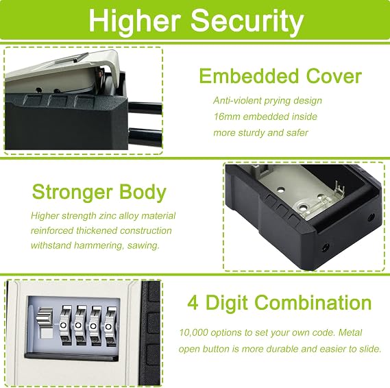 ZHEGE Key Lock Box for Outside, Key Box Wall Mount & Hang (Grey)