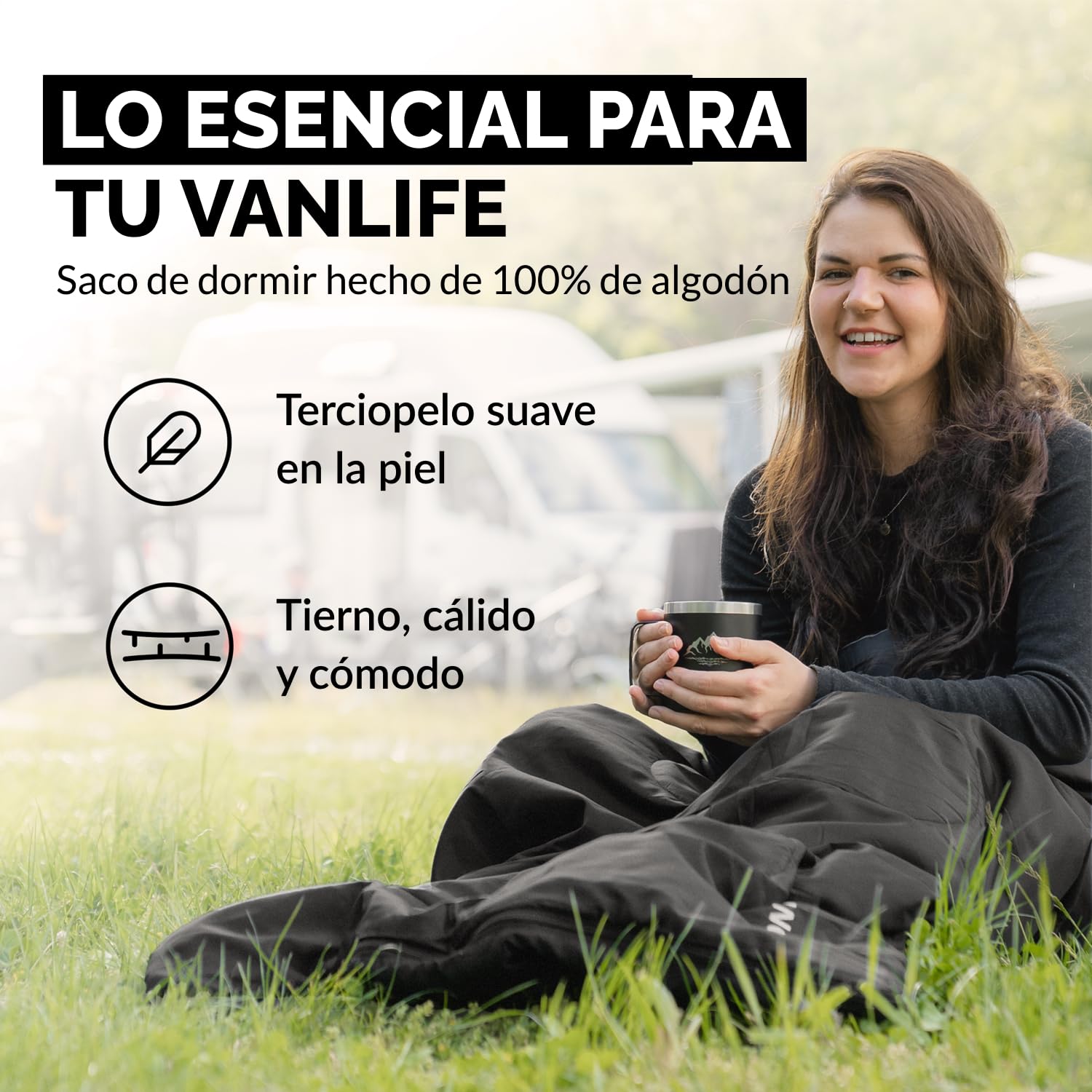 Saco de dormir de 100 % algodón hasta -3 °C, incluye cojín, saco de dormir de invierno para exterior y verano [280 g/m²] para 3 – 4 estaciones (75 x 190 cm) – Saco de dormir para cabañas
